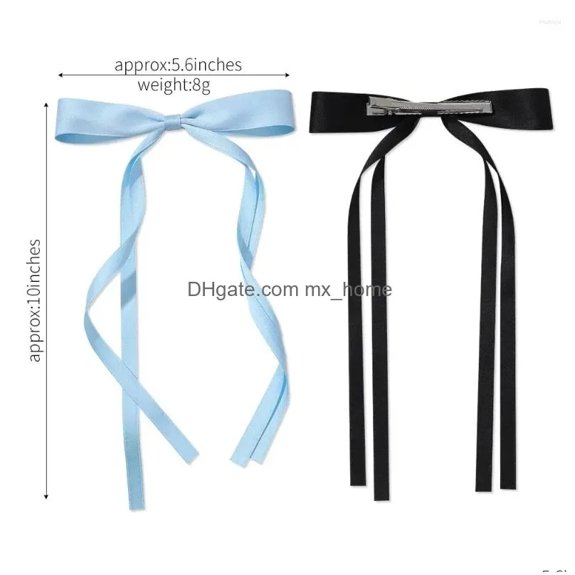 Hair Accessories Ribbon Long Bow Tassel Pin Holiday Wedding Gift Party Solid Color Headwear Ornament Drop Delivery Baby Kids Maternit Dhb9M