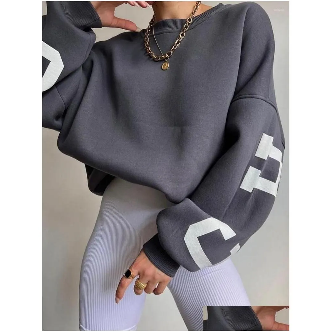 Women`S Hoodies & Sweatshirts Womens Women Y2K Loose Plover Letter Print Casual Thickened Long Sleeve Tops Autumn Hoodie Streetwear D Dhmes