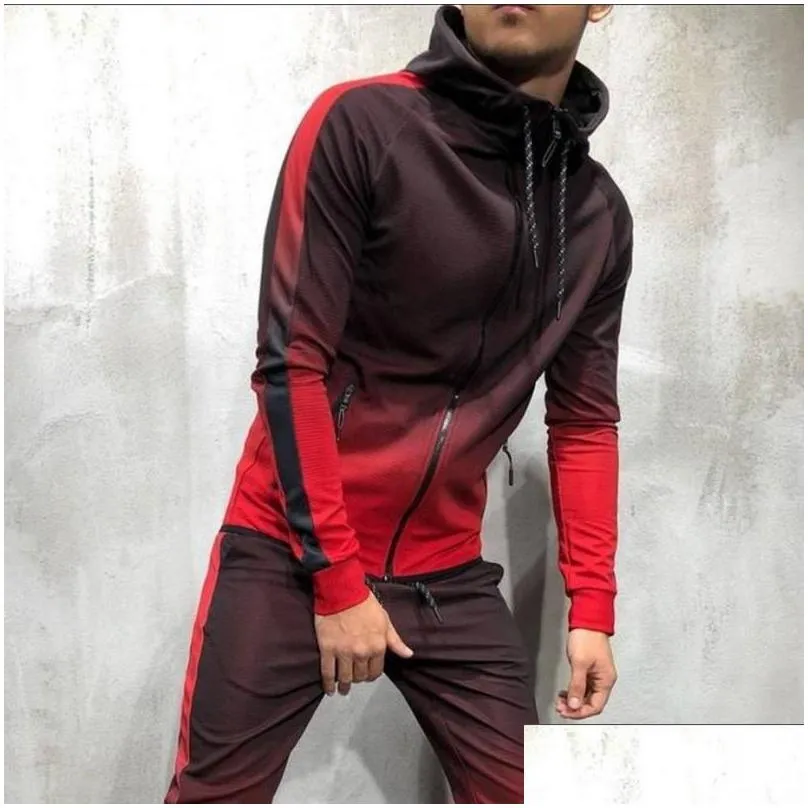 Men`S Tracksuits Autumn Casual Men Tracksuit Sets Fashion 3Dgradient Sweatsuit Hoodies Sweatshirt Sweatpants Joggers Pants Suit Drop Dh91K
