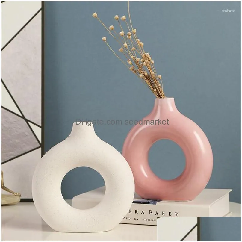 vases nordic ceramic vase aesthetic room decor donuts flower home living decoration accessories interior office