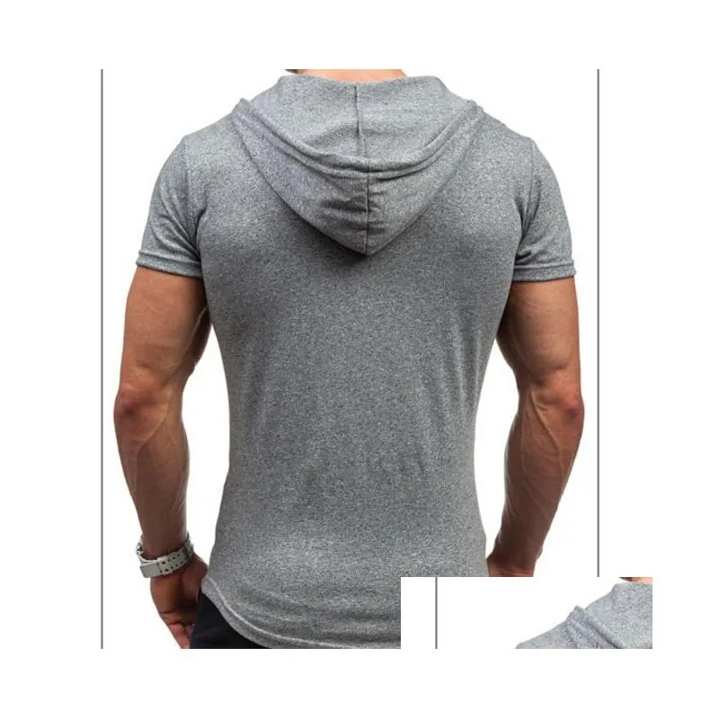 Men`S T-Shirts Summer Sweatshirt Sport Muscle Man Casual Hooded T-Shirt Short Sleeve Slim Tight Mens Letter Print Bottom Drop Delivery Dhmij