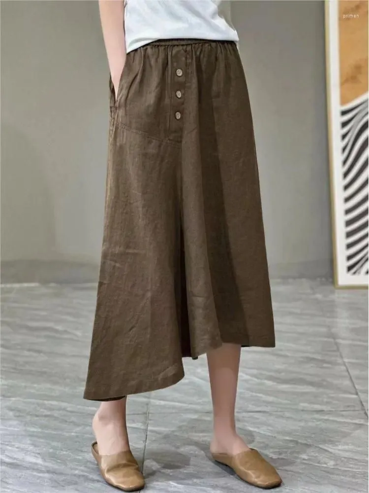 Skirts QPFJQD Female Retro Irregular Linen Skirt Elastic Waist Clothes 2024 Summer Casual Women A-Line Solid Color