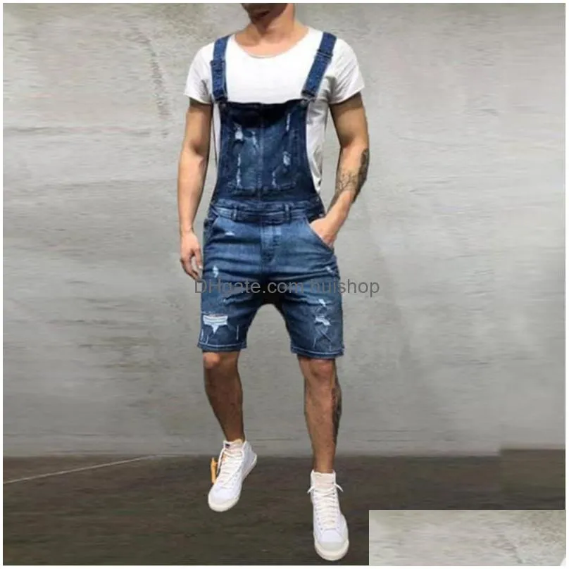 2021 oversize fashion men039s ripped jeans jumpsuits shorts summer hi street distressed denim bib overalls for man suspender pa7605231