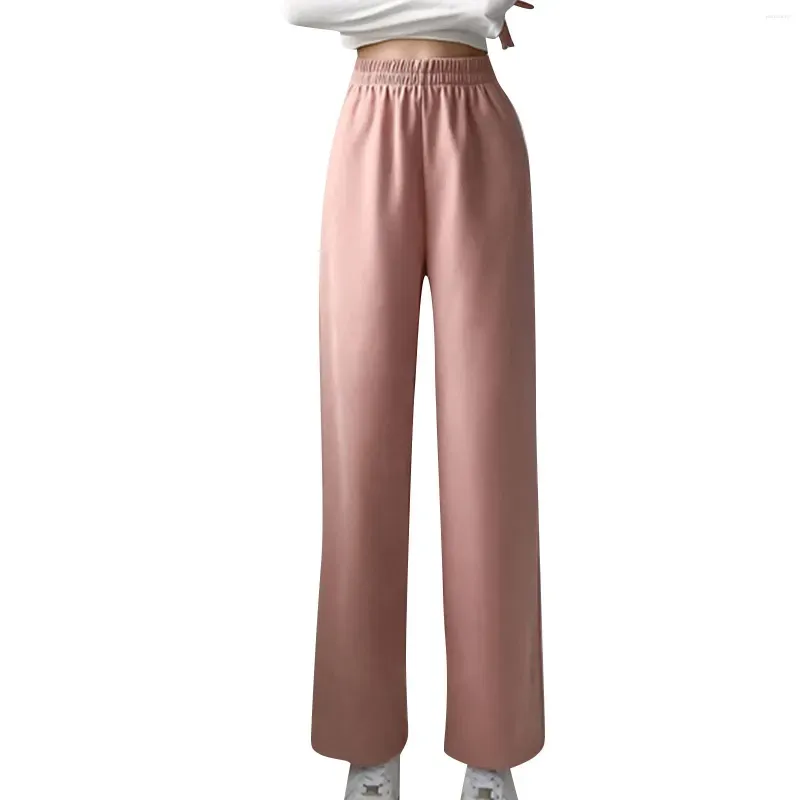 Women`s Pants Ice Silk Wide Leg Pleated Style Cool High Waist Slim Drop Straight Casual Slouchy Floor