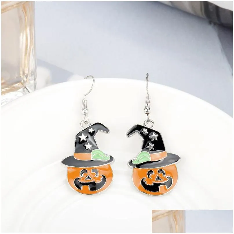 Dangle & Chandelier European And American Enamel Pumpkin Lantern Ghost Earrings Creative Girls Womens Hoop Halloween Jewelry E82901 D Dhpyf