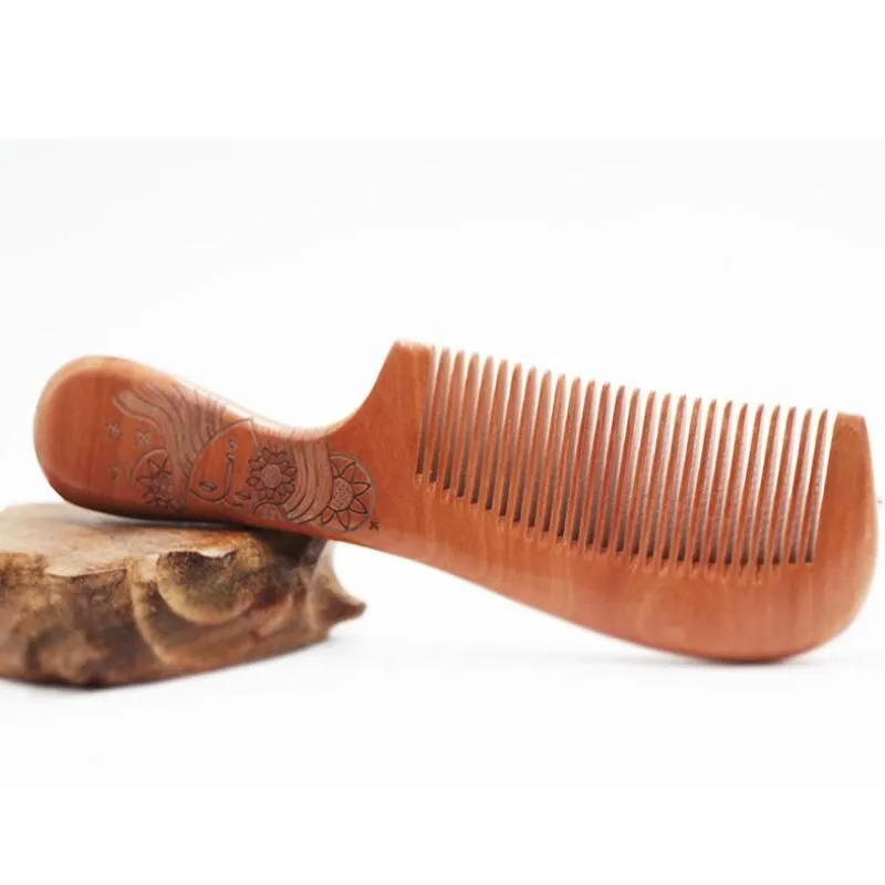 Newest Natural Peach Wood Comb Close Teeth Anti-static Head Massage Hair Care Wooden Tools Beauty Accessories