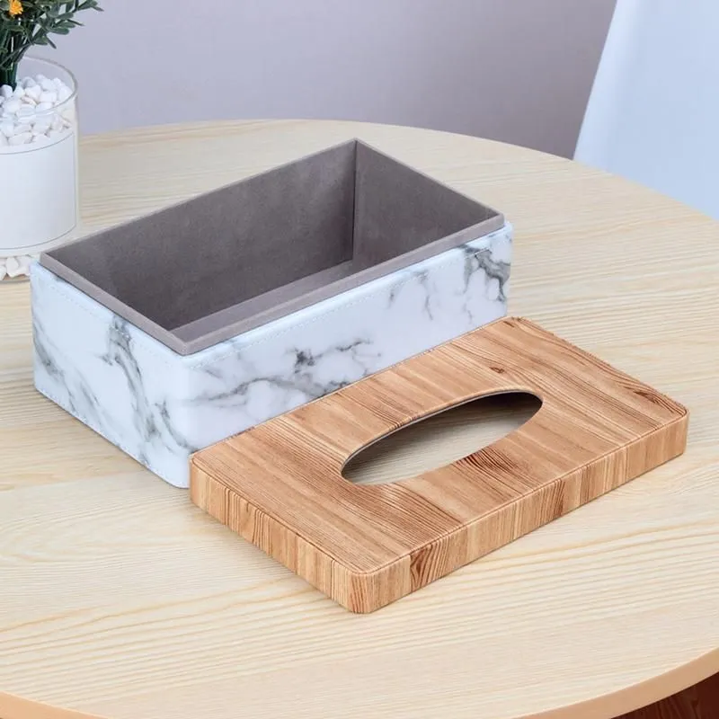 Organization Rectangular Marble PU Facial Grain Tissue Box Cover Napkin Holder Paper Towel Dispenser Container for Home Office Decor