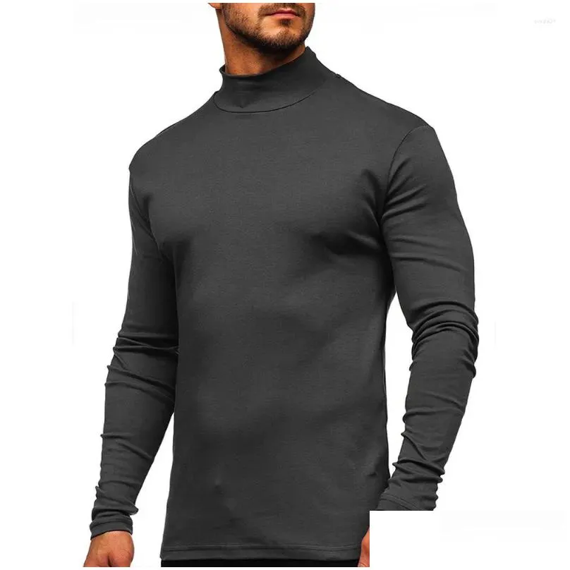 Men`S T-Shirts Mens T Shirts Winter Warm Half High Collar Fashion Thermal Underwear Men Neck Basic T-Shirt Blouse Plover Long Sleeve T Dh6Hv