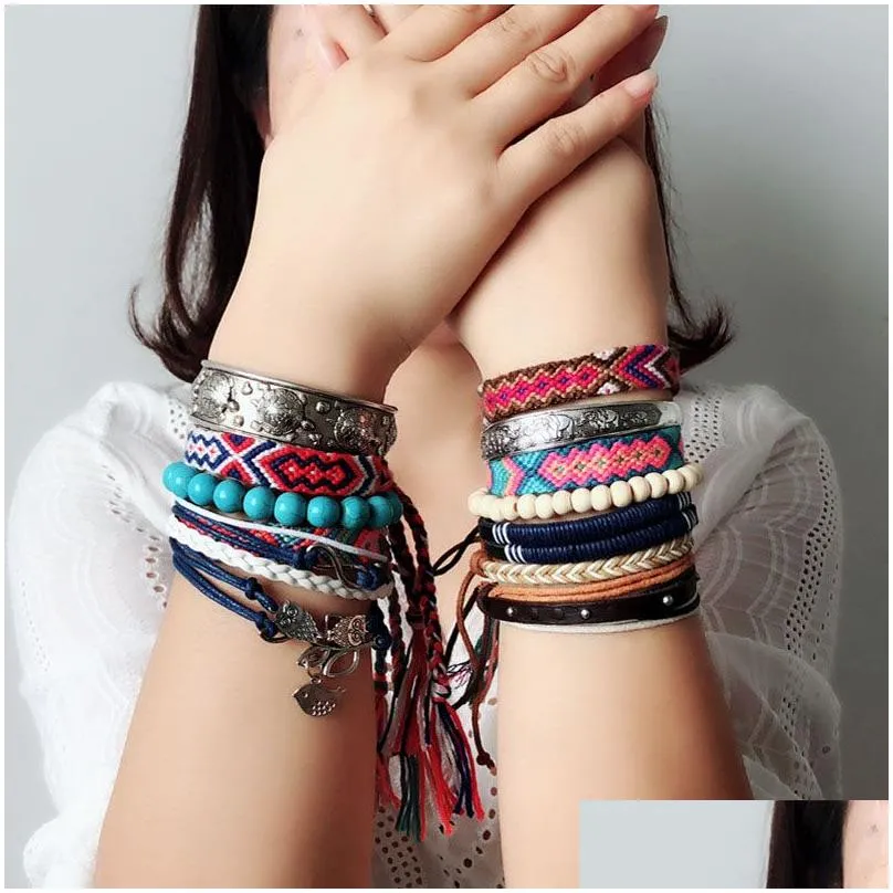 Identification 12 Colors Bohemian Luxury Designer Jewelry Women Girls Mticolor Rope Braided Bracelet National Style Handmade Adjustab Dhh5P