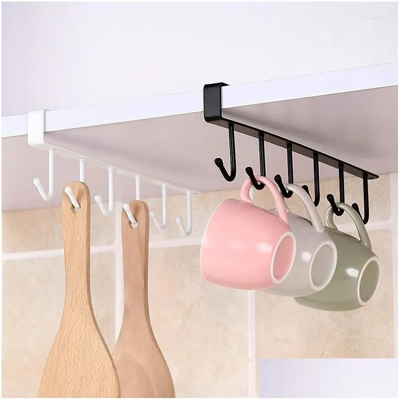 Hooks Kitchen Multi-functional Iron Seamless Nail Free Hook Cupboard Storage Hanger Wardrobe Door Rear Sorting Rack