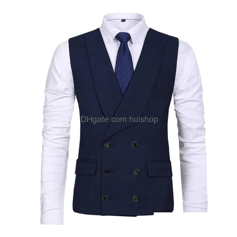 vests mens suit vest gray double breasted two pockets retro suit waistcoat groom costumes for groomsmen wedding dress male vests 2021