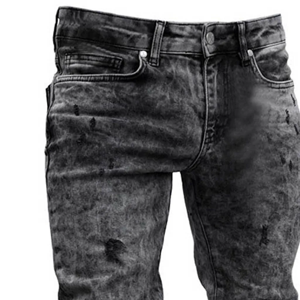 FeiTong Jeans Men Top Men Clothes Skinny Stretch Denim Pants Distressed Ripped Freyed Slim Fit Jeans Trousers Of Male