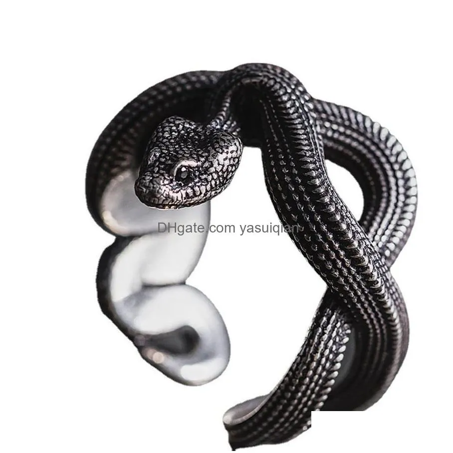 Band Rings Intage Sier Color Snake Ring For Man Handmade Mens Jewelry Accessories Drop Delivery Dhkxy