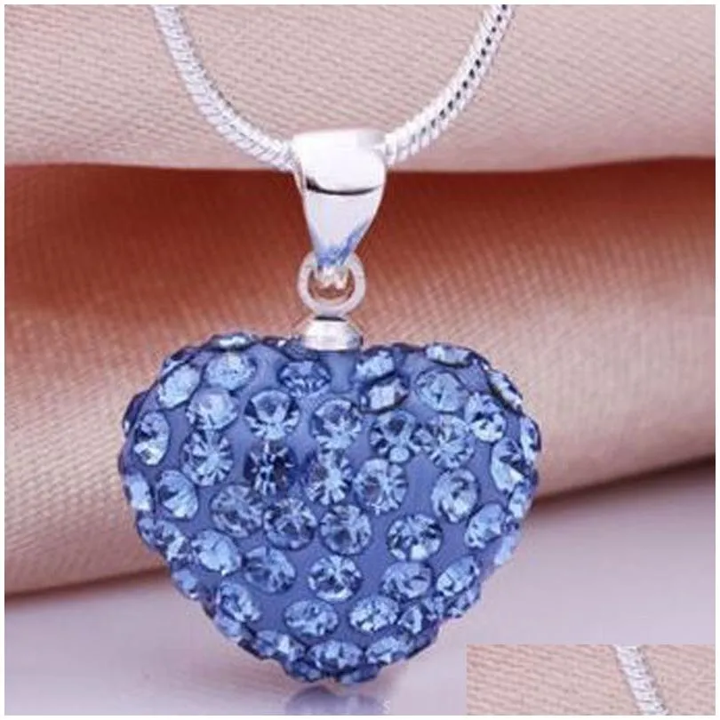 Pendant Necklaces Selling Love Heart Pendants Necklace Mticolor Genuine Crystal Disco Ball Lady S925 Sier Jewelry For Drop Delivery Dhbbo