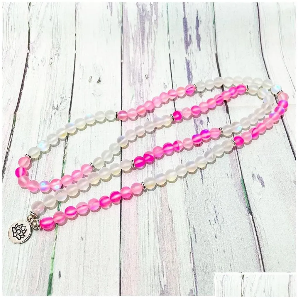 Beaded Sn1408 Matte Pink Mermaid Quartz 108 Mala Bracelet For Women High Quality Throat Chakra Nce Yoga Beads Jewelry Drop D Dhgarden