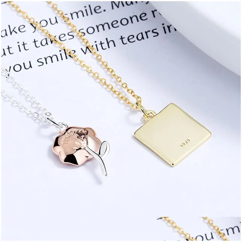 Pendant Necklaces Sterling 100% 925 Sier Rose Necklace Gold Plated Romantic Jewelry New Design For Valentines Day Gift Drop Delivery P Dha7L