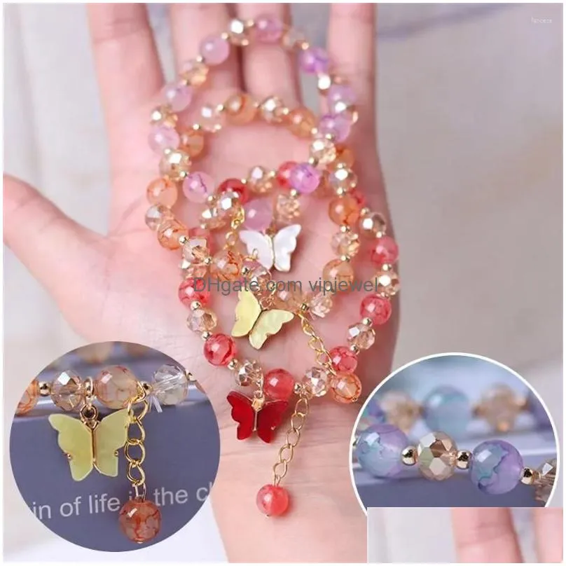 link bracelets exquisite butterfly bracelet colorful ceramic crystal handmade pendant stretch for girls aesthetic jewelry party gifts