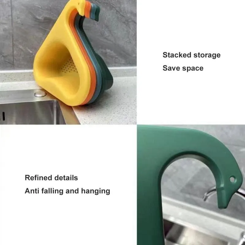 Kitchen Sink Drain Basket Swan Drain Rack Multi-functional Hanging Faucet Triangular Shelf Household Gadgets Storage Tool Basket