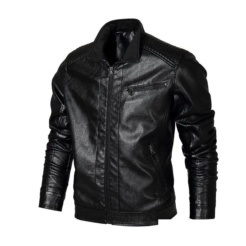 Men`S Jackets Mens Pu Faux Leather Jacket Winter Male Casual Solid Color Thin Windbreaker Outerwear Vintage Drop Delivery Apparel Clot Dhczh