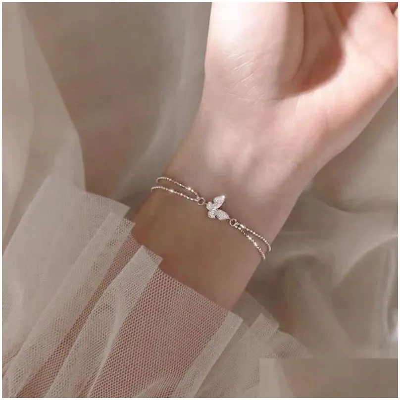 Identification 925 Sier Charm Bracelet For Women New Trendy Elegant Butterfly Zircon Couples Jewelry Drop Delivery Bracelets Dhjno