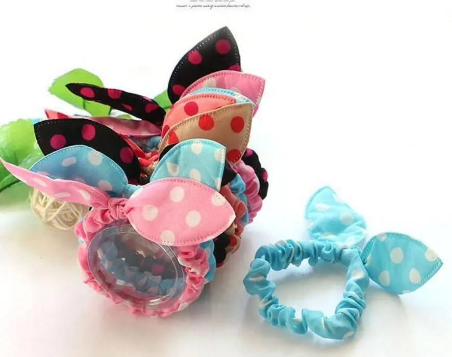 100Pcslot Children Women Hair Band Cute Polka Dot Bow Rabbit Ears Headband Girl Ring Scrunchy Kids Ponytail Holder Hair