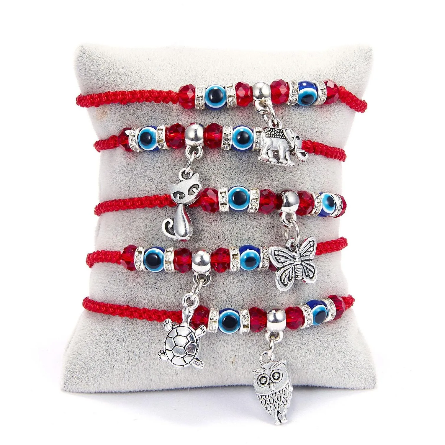 Identification Fashion Red String Blue Turkish Evil Eye Bead Bracelet Thread Hamsa Horseshoe Heart Butterfly Dangle Charms Braid Jewe Dhnhl