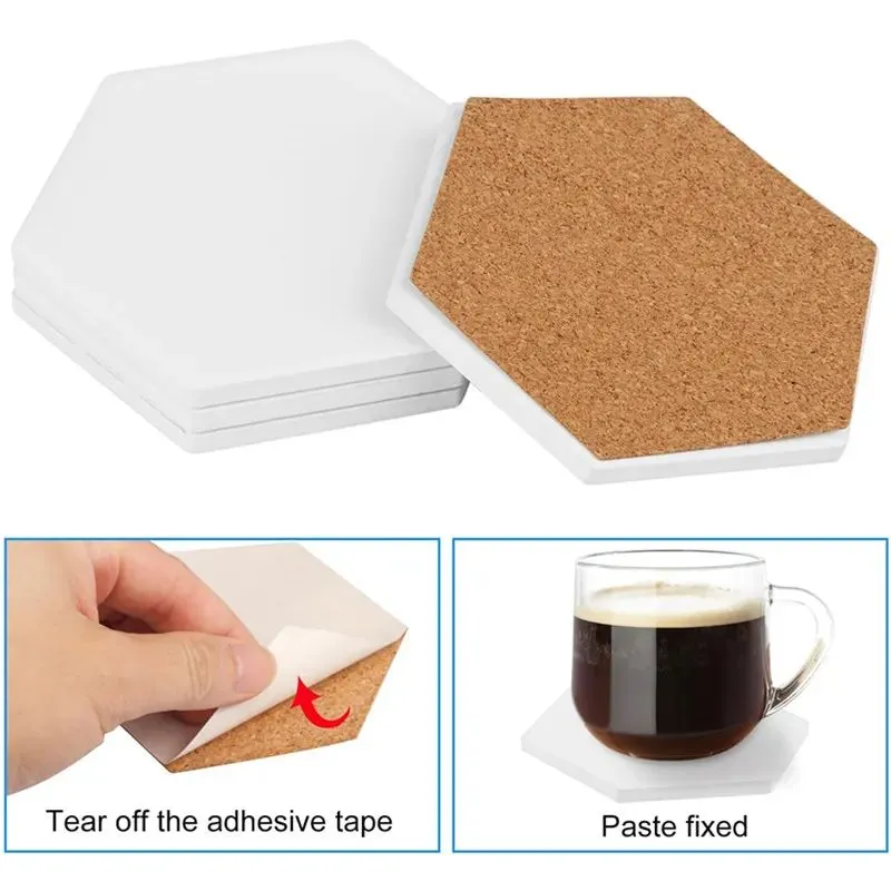 Sublimation Blank Absorbent Ceramic Coaster With Cork Backing Pads Mat Pad Thermal Heat Transfer DIY Image Cup Coasters For Home Decorate Drink