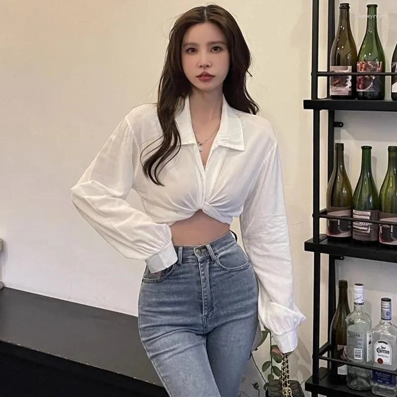 Women`s Blouses 2024 Spring Summer Sexy Short Blouse Women Twist Puff Long Sleeve Party Tops Female Club Solid Blusas Beach Clothes