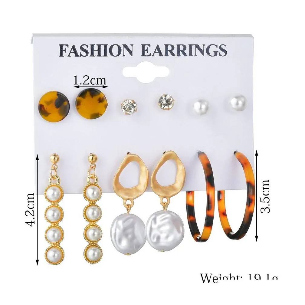 Hoop & Huggie Fashion Acrylic Pearl Earrings Set For Women Bohemian Leopard Tassel Long Stud Earring Rincos Geometric Diy Jewelry Dro Dhjni