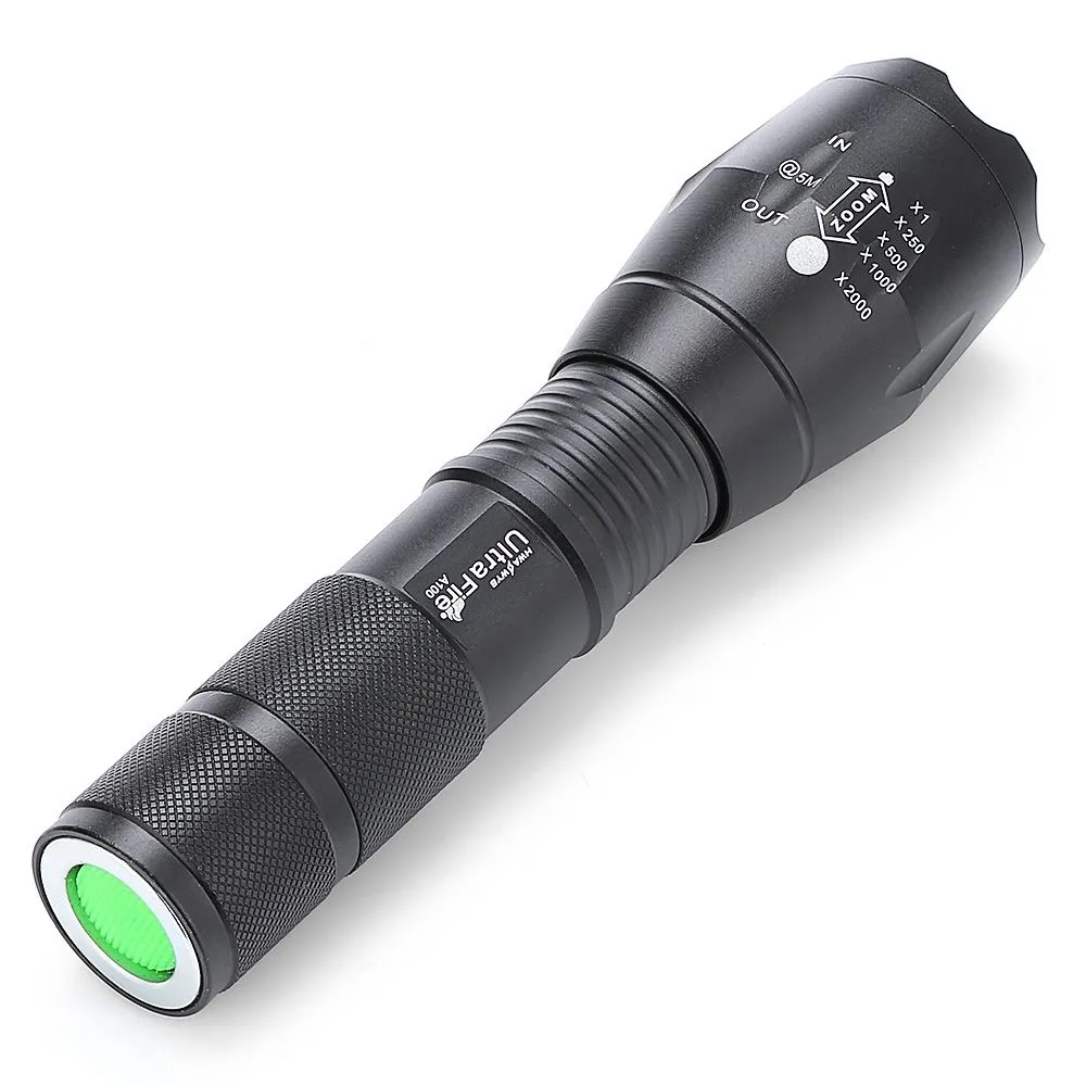 UltraFire A100 XML - T6 6500 - 7000K 600Lm Zoomable 5 Mode Tactical Flashlight with Two Lens and A Clip