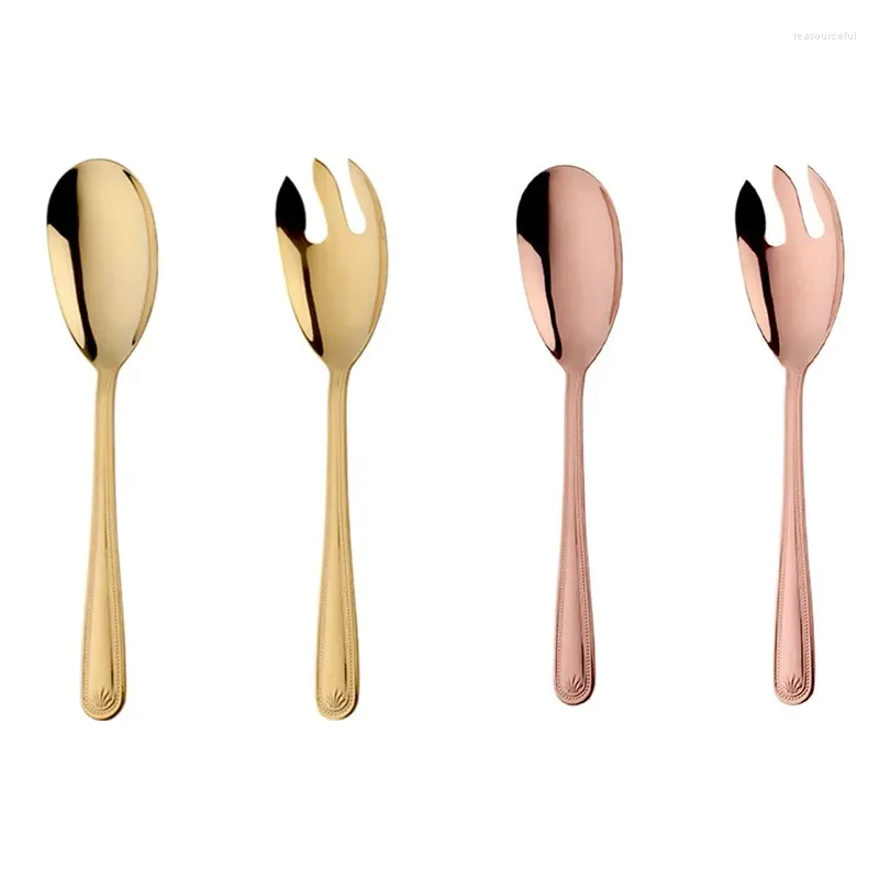 Forks Salad Spoon Fork Set Stainless Steel Kitchen Server Pasta Utensils Public Gold Tableware Buffet Restaurant Tools