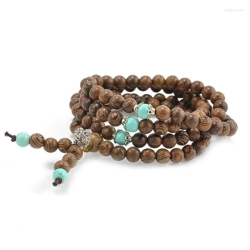 Strand 8Mm Wood Necklace Tibetan Green Sandal 108Pcs Bead With 108 Sandalwood Buddhist Prayer Mala Bracelet