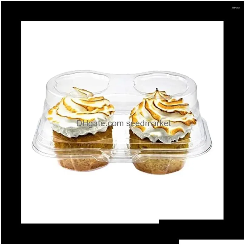 baking moulds 50pcs 2 compartment cupcake containers clear boxes airtight stackable holders