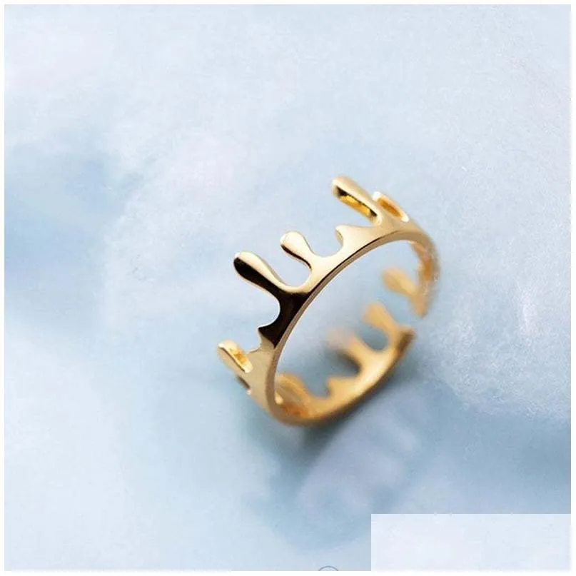 Band Rings Fashion Sier Gold Simple Crown Ring Womens Elegant Irregar Design Adjustable Finger Jewelry Wholesale Ir2103041 Drop Deliv Dh8Kl