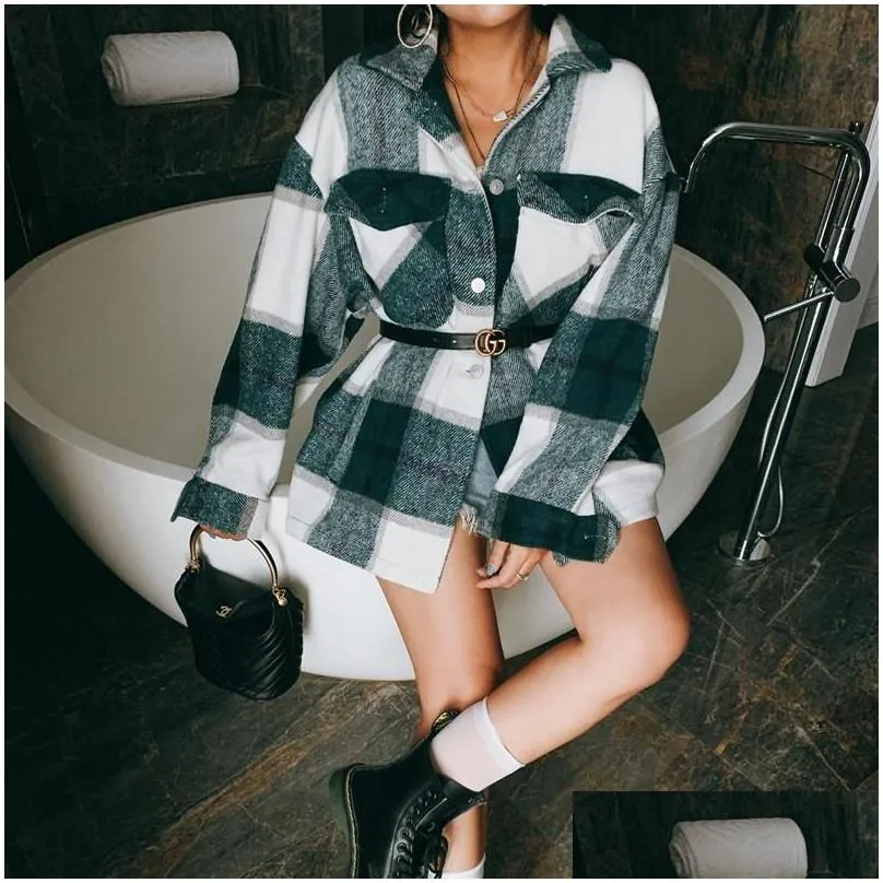 Women`S Jackets Winter Coats And Women Red Green Plaid Jacket Ladies Korean Oversized Female Autumn Drop Delivery Apparel Clothing Out Dhsvd