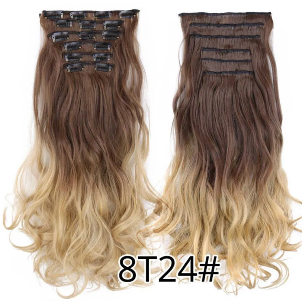 Synthetic Hair Clip In Hairs Extension Clips For Women 6Pcs Set Fake Hairpiece Wholesale In Bulk Clips De Extension De Cabello Para