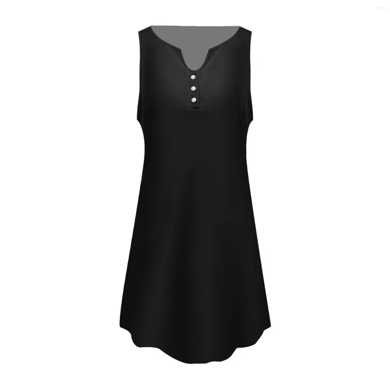 Casual Dresses Ladies Sexy V Neck Black Dress Fashion Loose Sleeveless Skirt Summer Women 2024 Homewear Simple Short