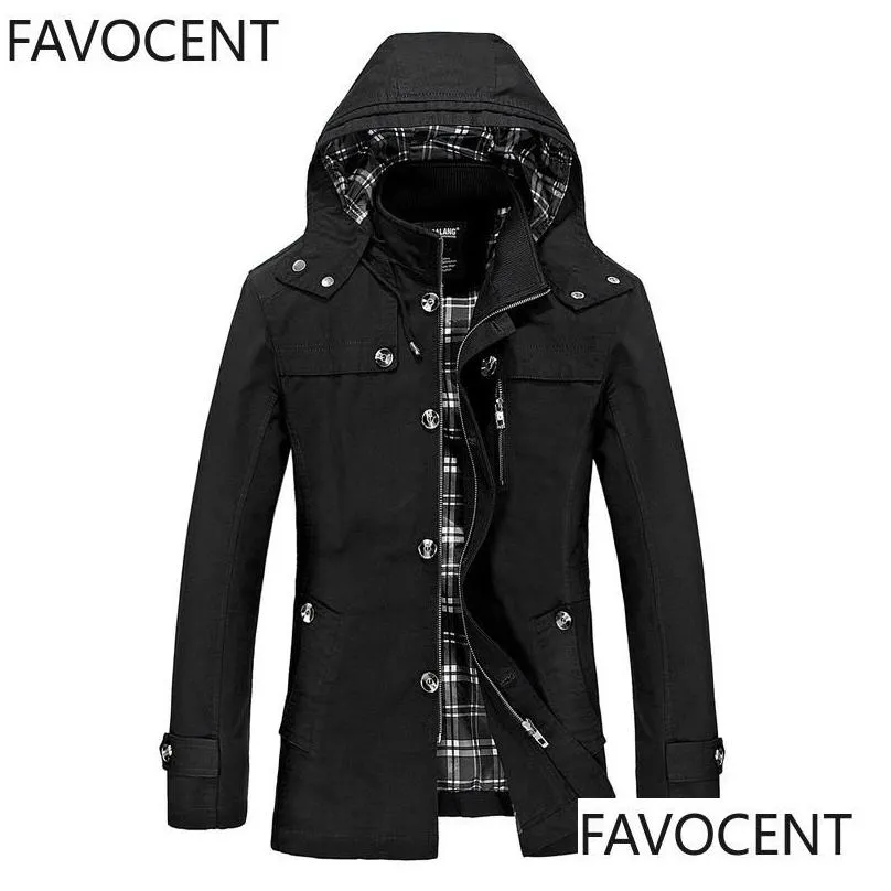 Men`S Trench Coats Mens Spring And Autumn Large Size Coat Korean Version Of The Slim Long Hooded Thick Cotton Drop Delivery Apparel Cl Dhjwi