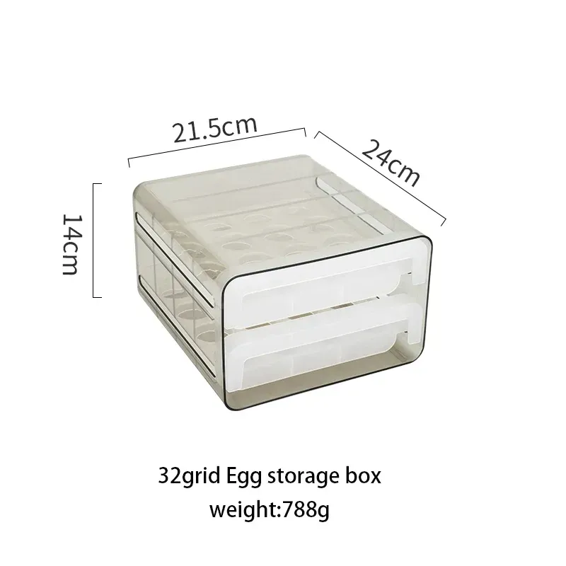 Organization 32 Grids Double Egg Storage Box  Keep Kitchen Eggs Tray Drawertype Refrigerator Food Organizer
