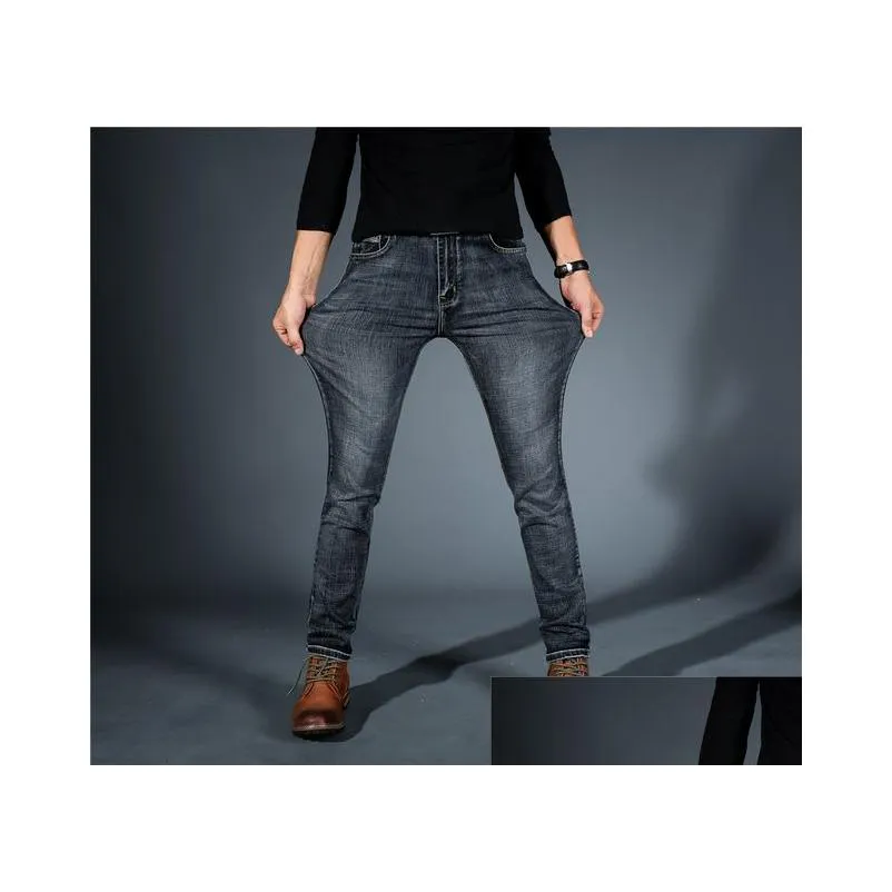Men`S Jeans Mens 2021 Cholyl Men Midweigth Stretch Spandex Denim Slim Fit Pants For Business Jean Blue And Black Colors Drop Delivery Dh2Ju