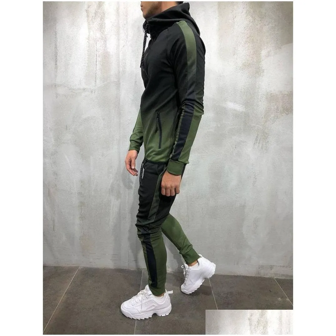 Men`S T-Shirts Mens Tracksuits Long Sleeve Hooded Jakcets Gradient Fitness Running Sweater Suit Pants Fashion High Quality Drop Delive Dhqi4