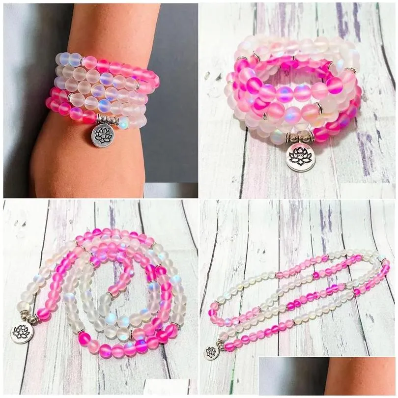 Beaded Sn1408 Matte Pink Mermaid Quartz 108 Mala Bracelet For Women High Quality Throat Chakra Nce Yoga Beads Jewelry Drop D Dhgarden