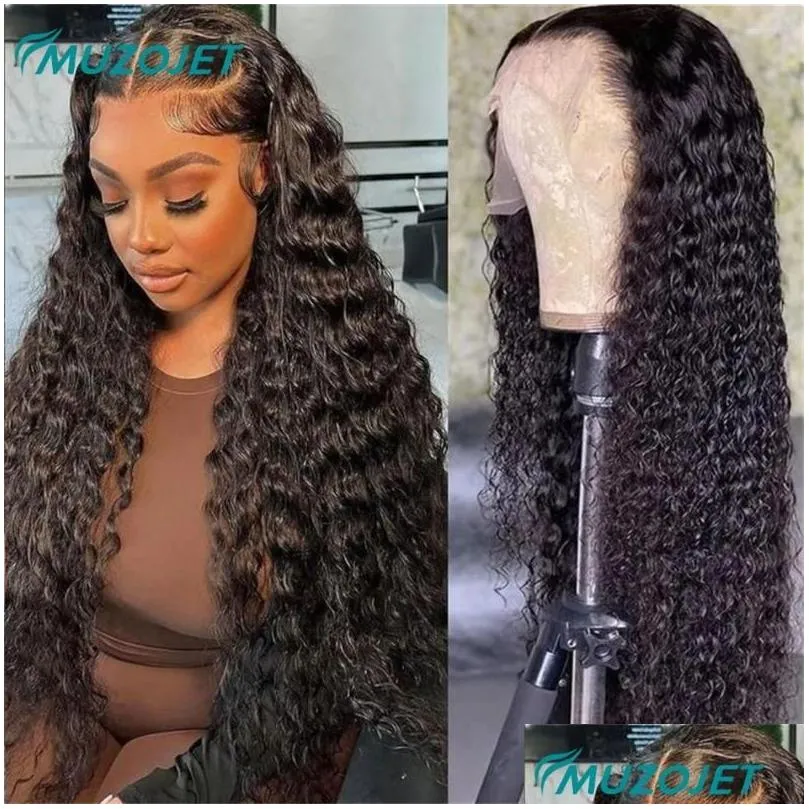 13x6 HD Transparent Water Wave Curly Human Hair Lace Frontal Wig 30 34 Inch Wigs 180 Density Pre Plucked