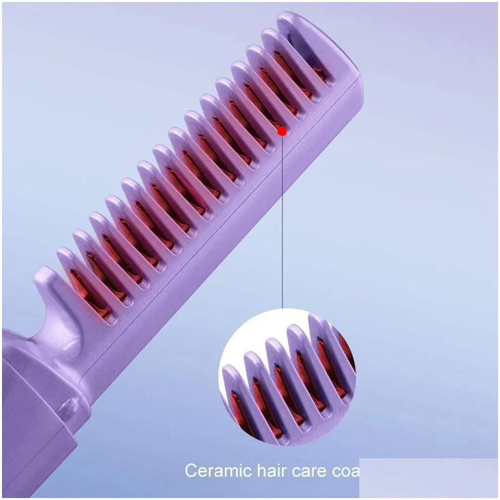 Mini Straightening Brush Comb Women USB Rechargeable Hair Straightener 2 In 1 Hair Comb Straight Hair Styling Appliances 240326