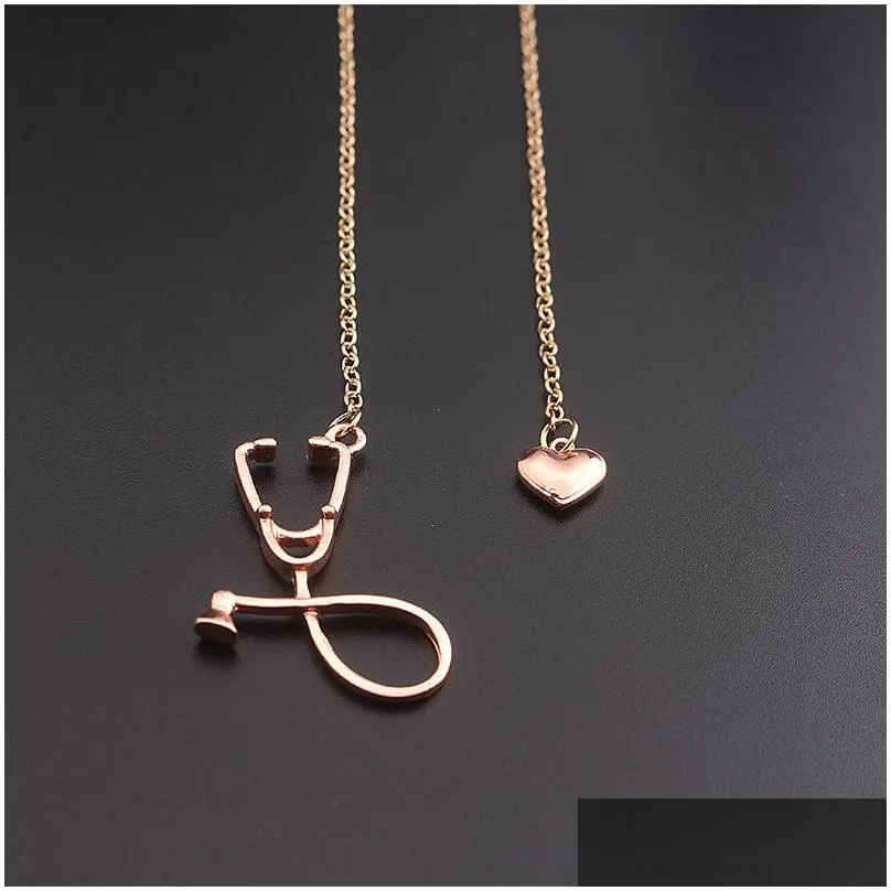 Pendant Necklaces Selling Medical Jewelry Alloy I Love You Heart Necklace Stethoscope For Nurse Doctor Gift Wholesale Drop Delivery Pe Dhpmx