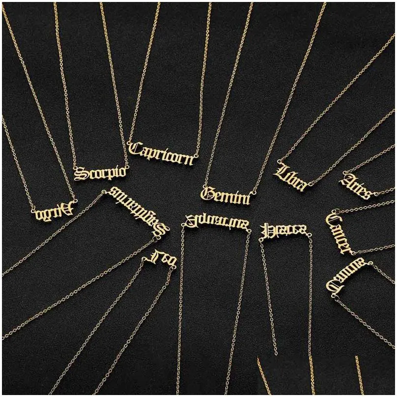 Pendant Necklaces Creative Letter Zodiac Necklace Constellation Custom Stainless Steel Old English Birthday Jewelry Drop Delivery Pend Dhs9J