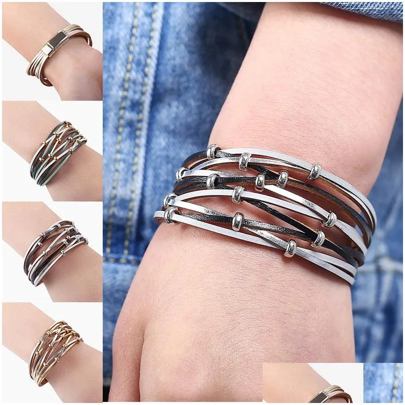 Cuff Fashion Gold Sliver Couple Bracelet For Women Love Vintage Leather Friendship Bracelets Bangles Femme Punk Jewelry Drop Delivery Dhshf