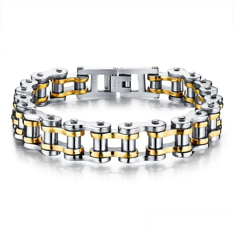 Chain Luxury Fashion Mens Titanium Stainless Steel Link Bracelet Two Tone Gold Plated Hiphop Jewelry Drop Delivery Bracelets Dhiiu