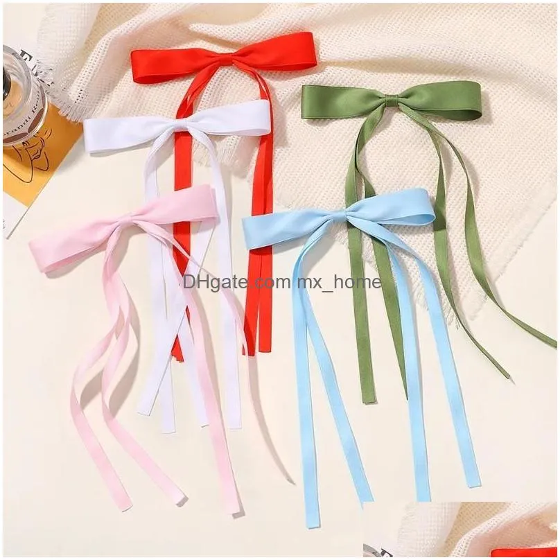 Hair Accessories Ribbon Long Bow Tassel Pin Holiday Wedding Gift Party Solid Color Headwear Ornament Drop Delivery Baby Kids Maternit Dhb9M