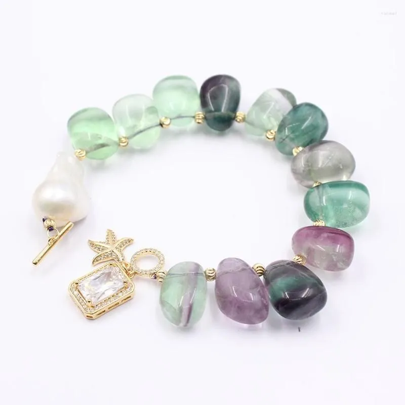 Strand GuaiGuai Jewelry Natural Baroque Pearl Green Fluorite Bracelet CZ Pave Gold Plated Starfish Square Crystal For Women